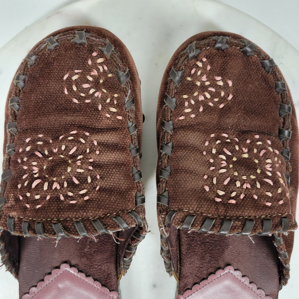 VTG Mudd Embroidered Mules Womens 9 Brown Floral Rivets Wooden Platform Y2K - Picture 4 of 14